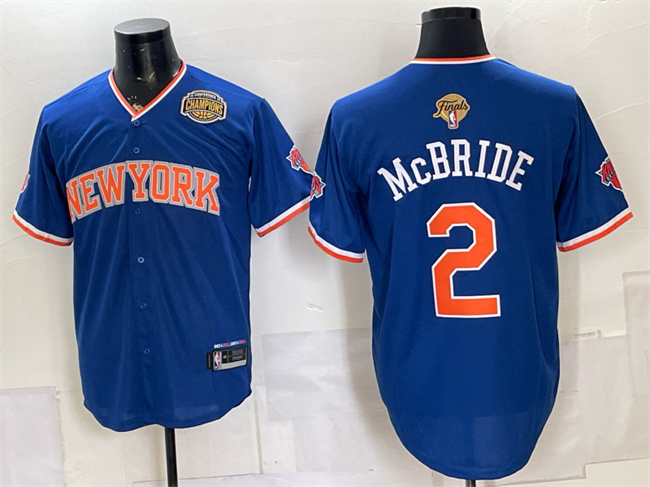 Men's New York Knicks #2 Miles McBride Blue 2026 Finals & Eastern Conference Champions Patch Stitched Baseball Jersey Men's New York Knicks #2 Miles McBride Blue 2026 Finals & Eastern Conference Champions Patch Stitched Baseball Jersey